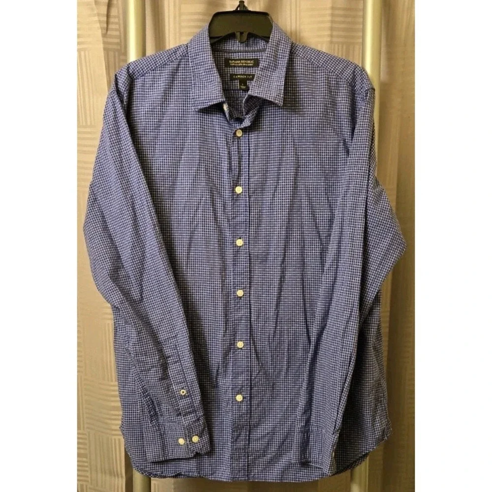 Banana Republic Blue Violet Checked Custom 078 Wash Men's Size Large Camden Fit